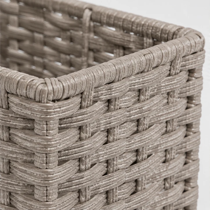 Narrow Shelf Basket, Stone gray — material and construction detail