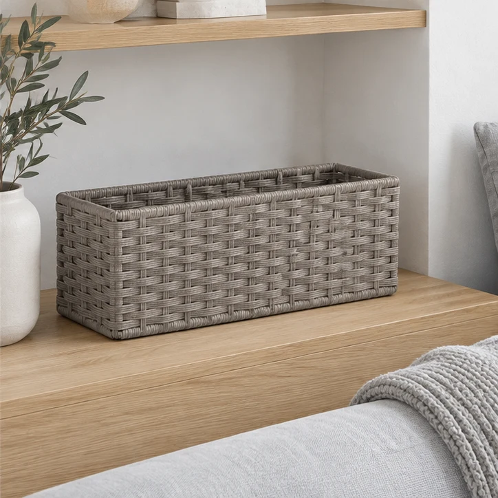 Narrow Shelf Basket, Stone gray — home setting