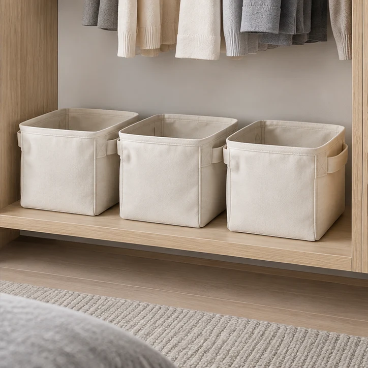 Closet Basket Trio, Ivory — home setting