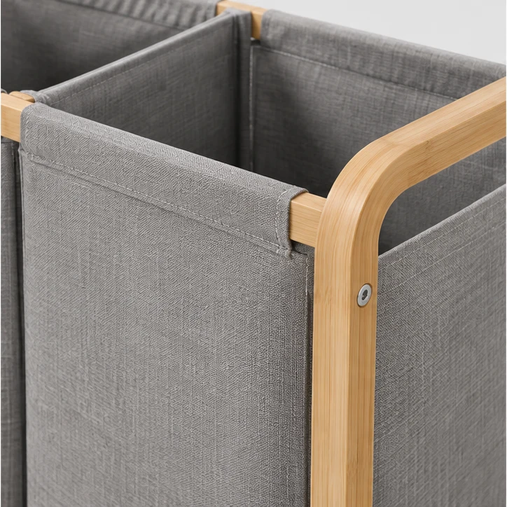 Split Laundry Basket, Bamboo / gray — material and construction detail