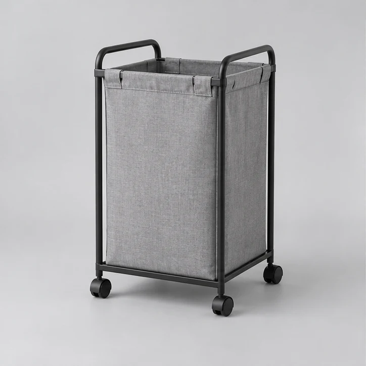 Rolling Laundry Basket, Black / gray — full product view