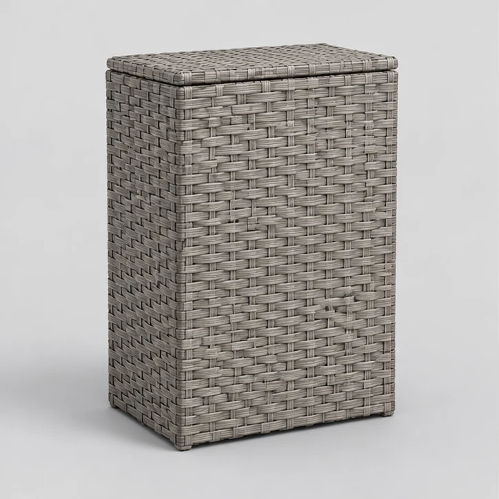 Tall Woven Hamper, Stone gray — full product view